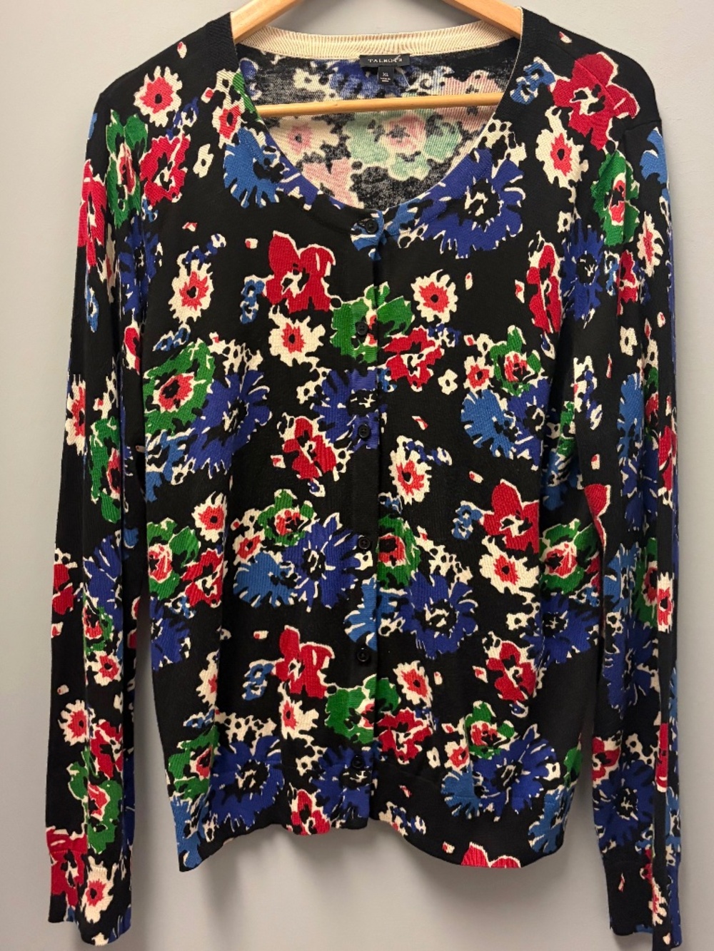 Talbots floral print, button down cardigan sweater.